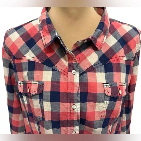 Bit & Bridle Pink, Blue & White Check, Long Sleeve, Button Down Western Shirt - Picture 2 of 10